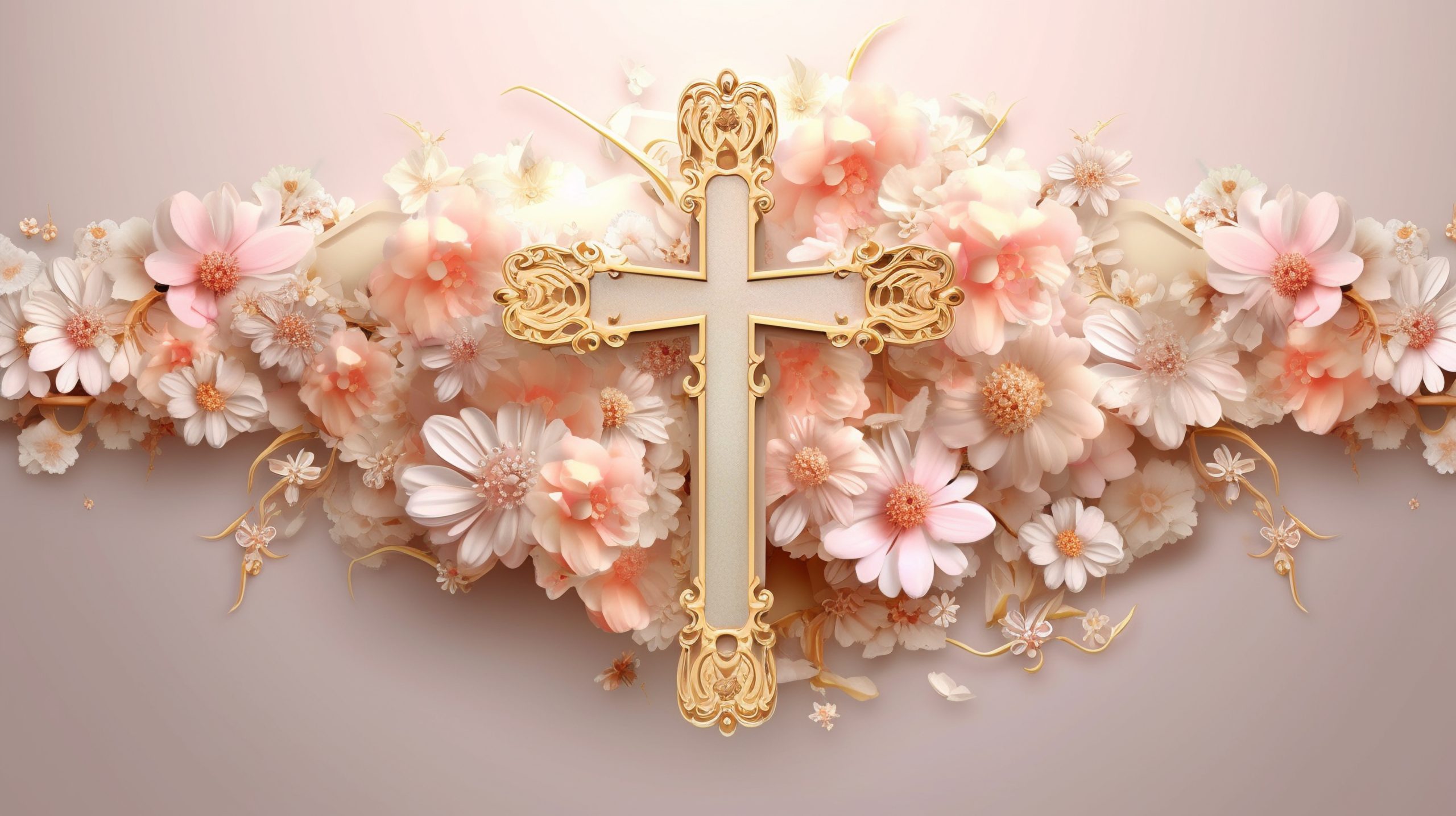 3d rendering cross surrounded by flowers