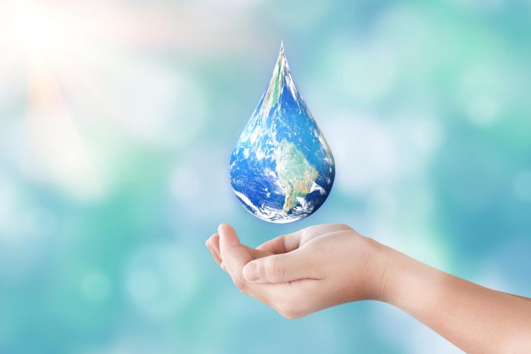 hands holding global drop shape blurred nature background world day water sustain earth concept elements this image furnished by nasa