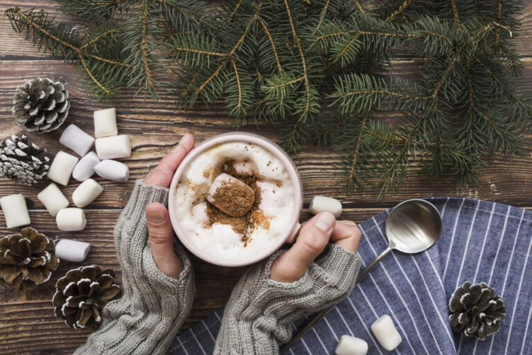 woman with coffee cup marshmallows